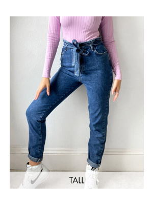 New Look Tall Paperbag Waist Jeans In Mid Blue