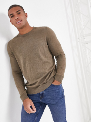 Selected Homme Crew Neck Sweater In Beige