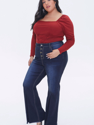 Plus Size Frayed Flare Jeans