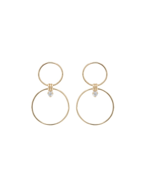 14k Mixed Double Circle Prong Diamond Earrings