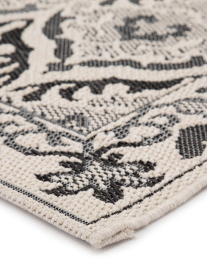 Laurel Indoor/ Outdoor Damask Dark Gray & Cream Area Rug