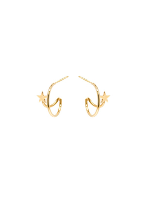 14k Itty Bitty Plain Star Double Hoop Earrings