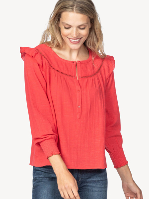 Smocked Cuff Ruffle Top