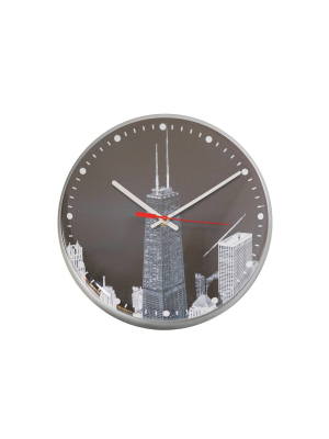 12.75" X 1.5" Chicago Hancock Quartz Movement Decorative Wall Clock Black And White - By Chicago Lighthouse