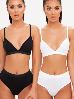 2 Pack Black & White Basic Jersey Bra And...