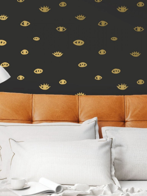 Eye See You Self Adhesive Wallpaper In Black And Gold By Bobby Berk For Tempaper