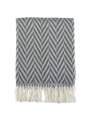 Gray Jacquard Pattern Fringe Throw Blankets (50"x60") - Saro Lifestyle