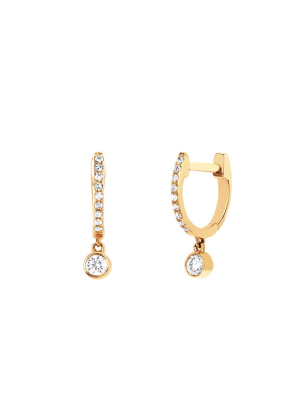 Mini Pave Huggie Bezel Drops - Yellow Gold