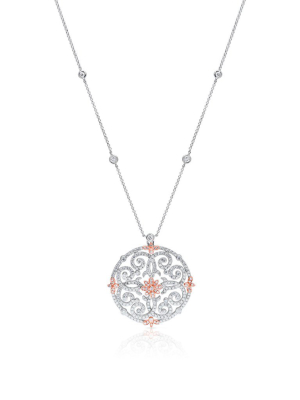 14kt White Gold And Rose Gold Diamond Bezel Fleur Necklace