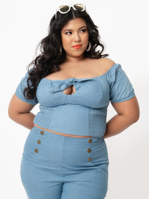 Unique Vintage Plus Size Chambray Blue Turner Crop Top