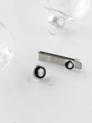 Moon And Crystal Tie Bar In Stainless Steel + Timeless Moonpin Bundle