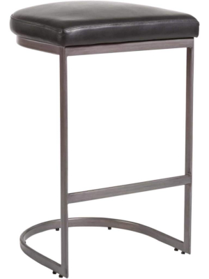 San Rafael Leather Counter Stool, Aged Obsidian