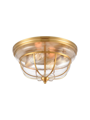 Manhattan Boutique 2-light 7 X 13 X 13 Flush Mount In Brushed Brass With Clear Glass