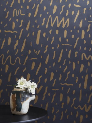 Bomba Wallpaper In Gold On Charcoal By Thatcher Studio