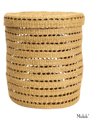 Extra Large Lidded Lacey Woven Grass Basket