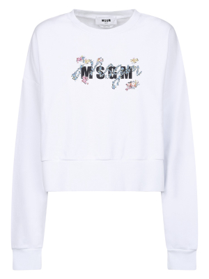 Msgm Floral Logo Cropped Sweatshirt