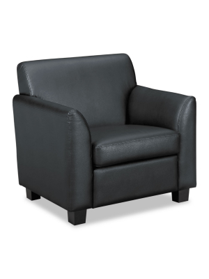 Basyx Vl870 Series Tailored Black Leather Club Chair Black Wood Legs Vl871sb11