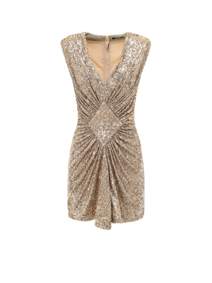 Balmain Gathered Sequins Mini Dress