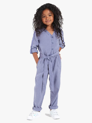 Bella Dahl Girls Roll Sleeve Jumpsuit With Satin Trim