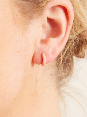 Single Diamond Coral Enamel Huggie Earring In Yellow Gold