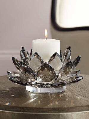 Dahlia Studios Gray Glass 9 1/4" Wide Crystal Lotus Candle Holder