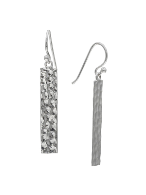 Women's Hammered Bar Drop Earrings In Sterling Silver - Silver (35mm)