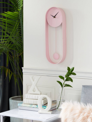 20" X 7.5" Oval Metal Pendulum Wall Clock Pink - Olivia & May