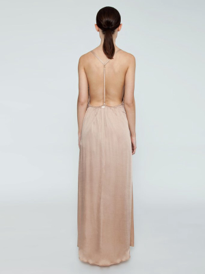 Ariel Sequin T-back Maxi Dress - Gold Ombre Print