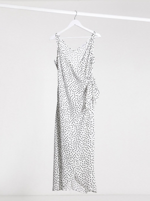 & Other Stories Polka Dot Knot Detail Midi Dress In Off-white