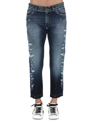 Dolce & Gabbana Distressed Straight-leg Jeans