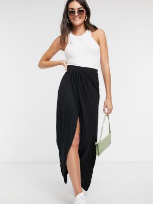 Asos Design Jersey Wrap Maxi Skirt In Black