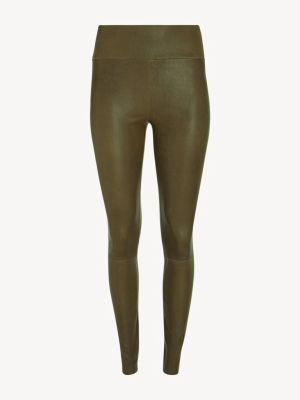 Olive Leather Ankle Legging