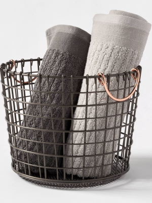 Wire Round Basket Copper Handle With Mesh Bottom Pewter - Threshold™