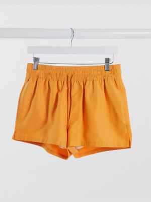 Asos Design Swim Shorts In Orange In Super Short Length