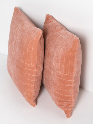 Channel Tufted Pillow Set In Blush Velvet