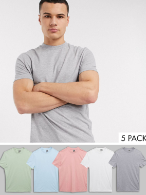 Asos Design 5 Pack T-shirt With Crew Neck