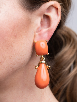 Coral Square Top Drop Clip Earrings