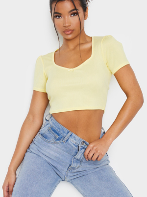 Lemon Rib Bow Puff Sleeve Crop Top