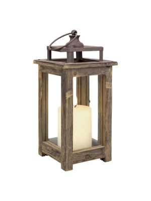 11.8" Rustic Wood Lantern Candle Holder - Ckk Home Decor