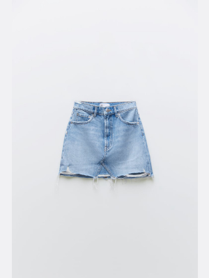 Ripped Denim Mini Skirt Trf