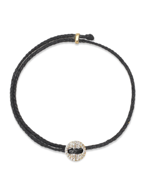 Adjustable Gold Signature Bracelet In Black With Diamonds