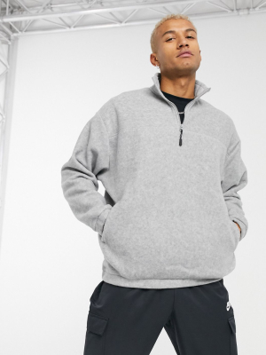 Asos Design Oversized Polar Fleece Sweatshirt With Half Zip In Gray