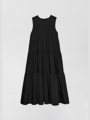 Sleeveless Tiered Dress In Cotton Poplin - Black