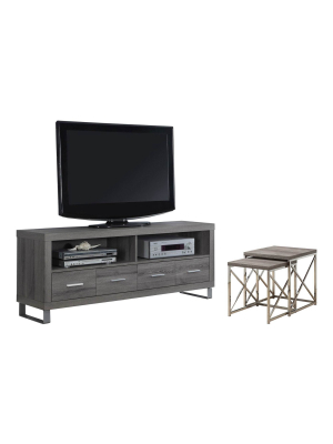 Monarch 60" Entertainment Center Tv Stand, Dark Taupe & 2 Pc. Nesting End Tables