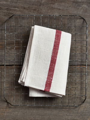 Thick Linen Kitchen Cloth - White With Red Stripes