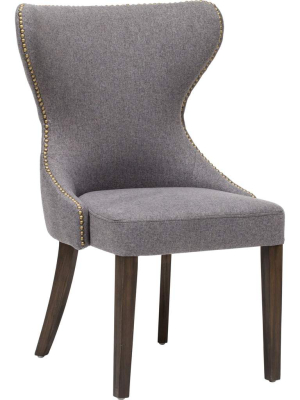 Ariana Dining Chair, Dark Grey, Brass Nailheads, Set Of 2