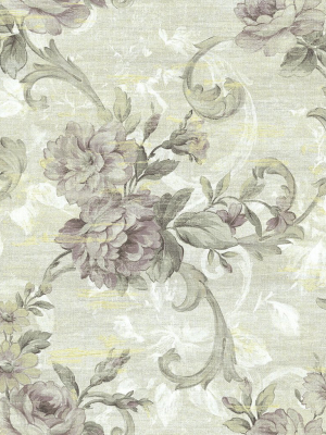 Scrolling Floral Wallpaper In Midnight Rose From The Nouveau Collection By Wallquest