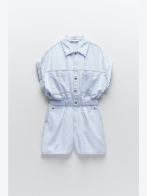 Denim Jumpsuit With Pockets Trf