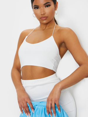 Cream Slinky Spaghetti Strap Halterneck Crop Top