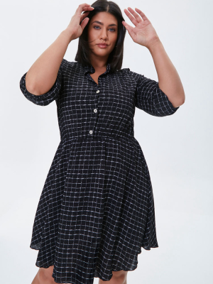 Plus Size Grid Print Shirt Dress